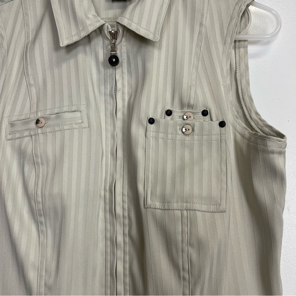Jamie Sadock Vest Womens Size Medium Beige Collared Striped Zip Up Sleeveless - Picture 3 of 9
